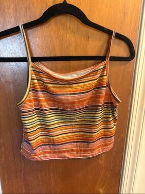Striped Spaghetti-Strap Crop Tank Top in Orange and Yellow